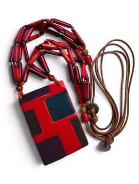 Alisha D Wearable Art Red Geometric Abstract Pendant Necklace Adjustable Cord
